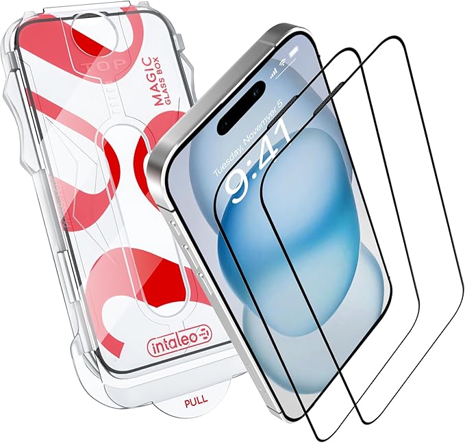 Glass Screen Protector for iPhone 15 Plus – Tempered Glass Screen Protector with Applicator Full Edge-to-Edge Protection, 9H Hardness, Oleophobic Coating - Accessories for iPhone 15 Plus