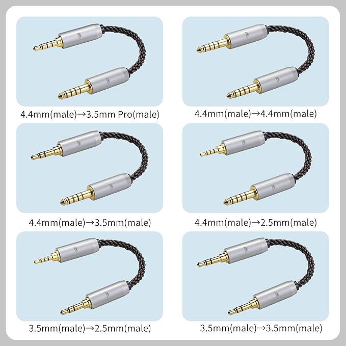 okcsc 4.4MM Male to 3.5MM Pro Male Ultra Short Hifil Male to Male AUX Audio Cable OFC Pair Recording Cable Wire-Breakage-Prevention Design Adoption of 8-Core Braided Structure 5.82 inch