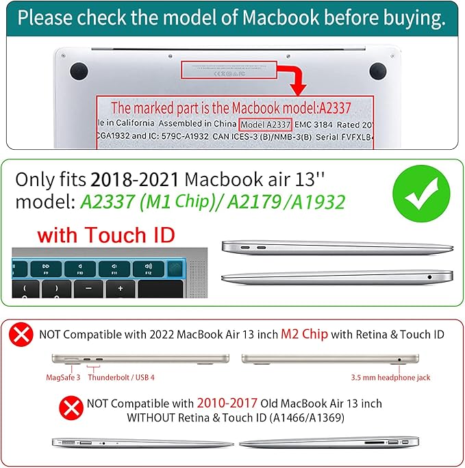 Teryeefi Compatible with 2020 MacBook Air 13 inch Case 2021 2019 Model M1 A2337 A2179 A1932, Clear Hard Shell Case & Keyboard Cover & Screen Protector for Mac Air 13 with Touch ID, Tropical Leaves