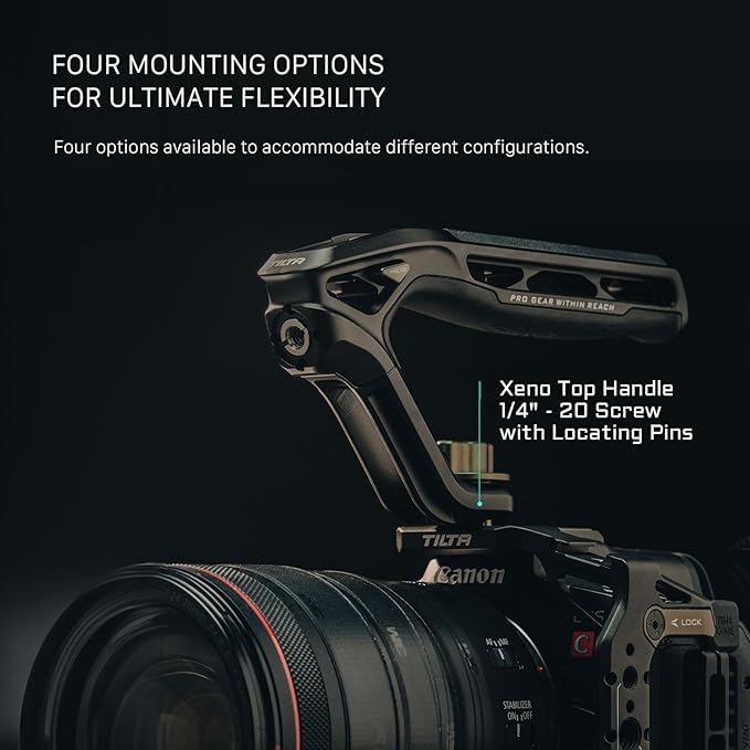 Tilta Xeno Top Handle for Filmmakers & Cameras-Titanium Gray | Aluminum Alloy and Silicone Build | 1/4″-20 Threads w/Locating Points | Safety Release Pin | Comfortable Handling (Dual 1/4"-20)
