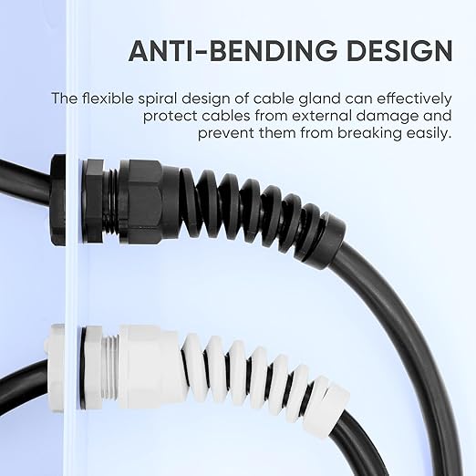 Strain Relief Cord Connector,LISTENJIALE 5Pcs NPT 1" Waterproof Cable Gland Flex Spiral Strain Relief Adjustable 18-25mm Cable Connector Nylon Joint with Gaskets(Grey)