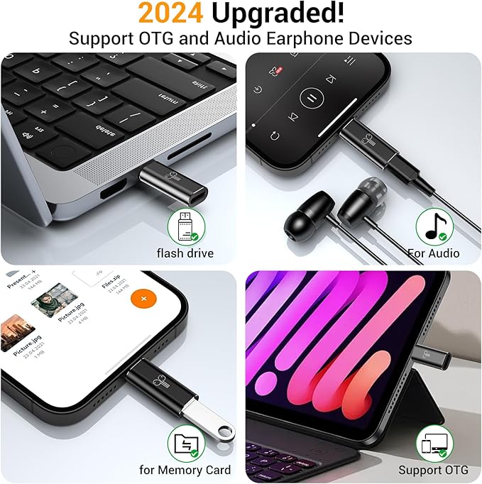 Temdan 2 Pack Lightning to USB C Adapter for iPhone 15/16 Pro/Pro Max/Plus, Support Audio/OTG Adapter, Type C Charger Connector Cable, Black