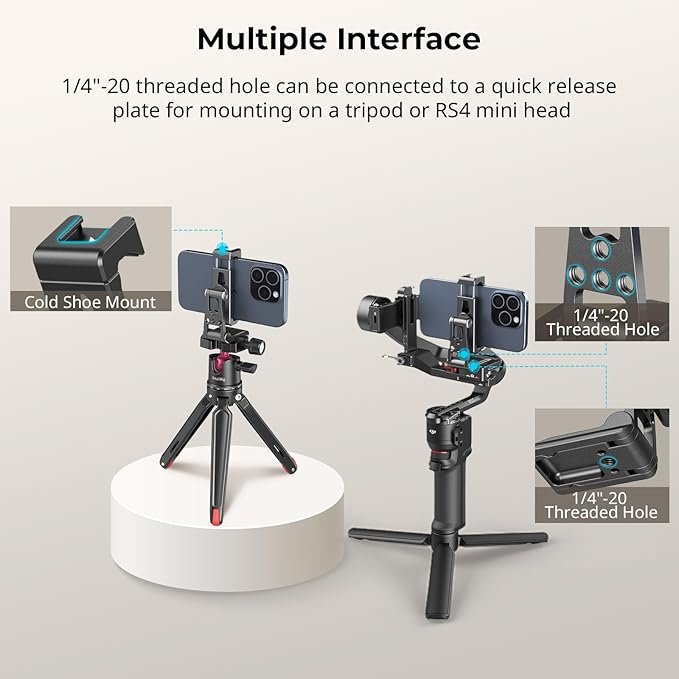 SMALLRIG Metal Phone Tripod Mount, Cell Phone Mount with Quick Release Adapter for Arca-Swiss, Multifunctional Phone Holder for Arca-Type Tripod, for DJI RS 3 Mini Stabilizer, for iPhone - 4611