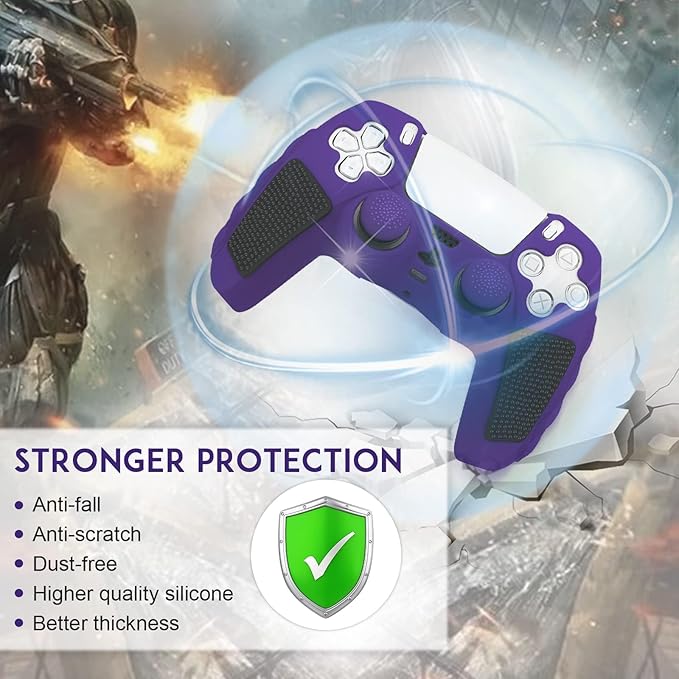 SIKEMAY Anti-Slip PS5 Controller Skin, Soft Thicken Non-Slip Silicone Gel Protective Cover Case for PlayStation 5, 2 Pack with 8 x Thumb Grip Caps