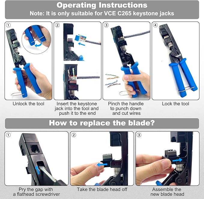VCELINK Speed Termination Keystone Tool Only for VCE 90-Degree Keystone Jacks, Cat5e/Cat6/Cat6A Ethernet Cable Rj45 Punch Down Tool