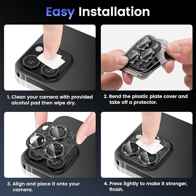 Tensea for iPhone 16 Pro/iPhone 16 Pro Max/iPhone 15 Pro/iPhone 15 Pro Max Camera Lens Protector, Metal Aluminum Alloy Tempered Glass Cover Camera Screen Protector Accessories, Case Friendly