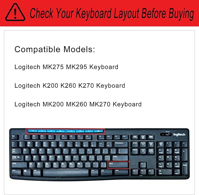 Keyboard Cover Silicone for Logitech K200 K260 K270, Keyboard Cover for Logitech K200 K260 K270 Ergonomic Wireless Keyboards, MK200 MK260 Keyboard Skin Waterproof Dustproof (Black)