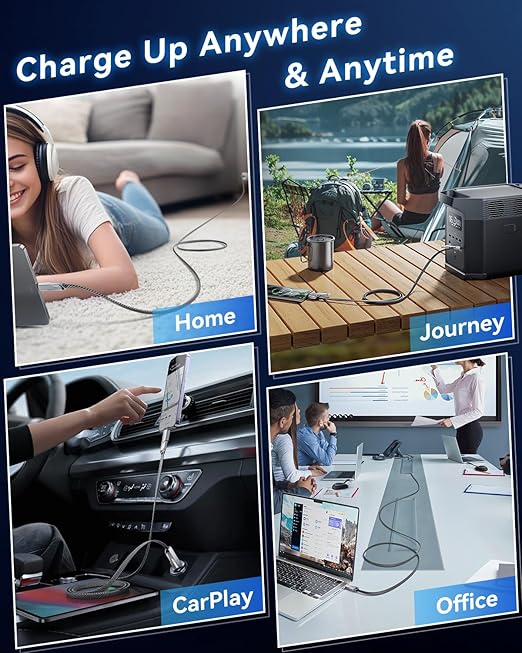 [One is Enough] 4-in-1 Compatible with USB C to Lightning Cable, 240W High-Speed Charging & Fast Data Transfer,CarPlay & Android Auto Support Multi Charger Cord Combo for iPhone/Samsung/iPad,5FT