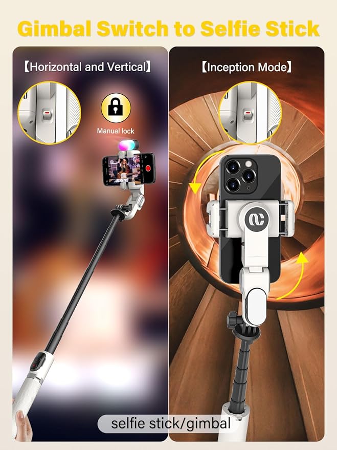 Smartphone Gimbal Stabilizer, Smart Face Tracking Tripod Without APP - 4 in 1 Cellphone Gimbal Stabilizer for iPhone&Android Extended 108cm Rod with RGB Fill Light,M2PRO White
