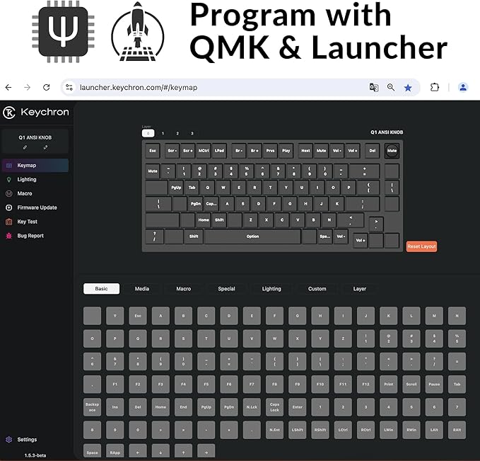 Keychron Q1 RGB Wired Custom Mechanical Keyboard Knob Version, 75% Layout QMK/VIA Programmable with Hot-swappable Gateron G Pro Blue Switch Double Gasket Compatible with Mac Windows Linux (Grey)
