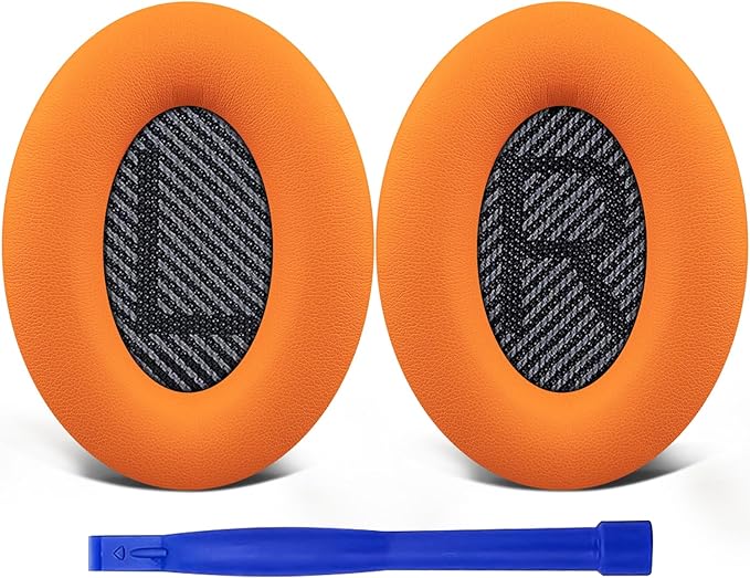 SoloWIT Replacement Earpads Cushions for Bose QuietComfort 35 (QC35) & Quiet Comfort 35 II (QC35 ii) Headphones, Ear Pads with Softer Leather, Noise Isolation Foam, Added Thickness (Orange)