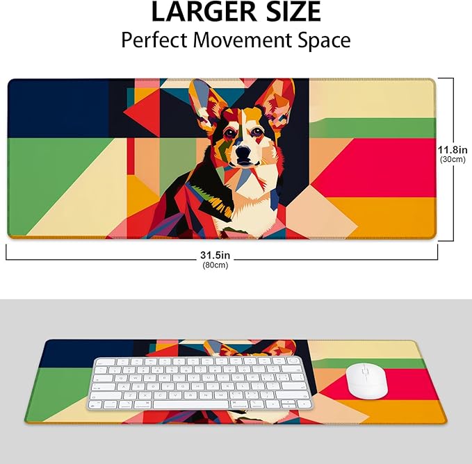 Corgi Large Mouse Pad, Gaming Mouse Pad, Keyboard Mat, Non-Slip Rubber Base, Office Accessories, Desk Mat, MousePads for School, Work, Home Decor Gifts 31.5" x 11.8"