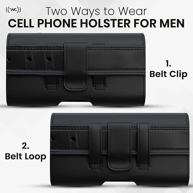 Credit Card Slot Phone Holster for Men & Women – Leather Cell Phone Case & Phone Pouch with Belt Clip/Loop Holder, Fits iPhone Air 2025, 16 Plus, 15 Plus, 14 Plus, 11 Pro Max, XS Max