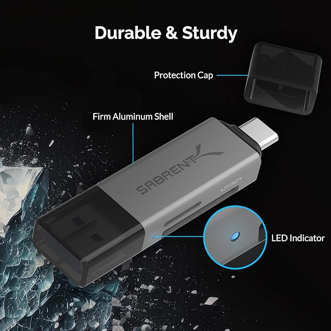 SABRENT SD Card Reader, High-Speed USB C to Micro SD Card Adapter, USB 3.0 OTG Dual Slots Memory Card Reader & 3.0 OTG – High Speed Micro SD Card Reader for SD, SDHC, SDXC, MMC, T-Flash (CR-BCA2)