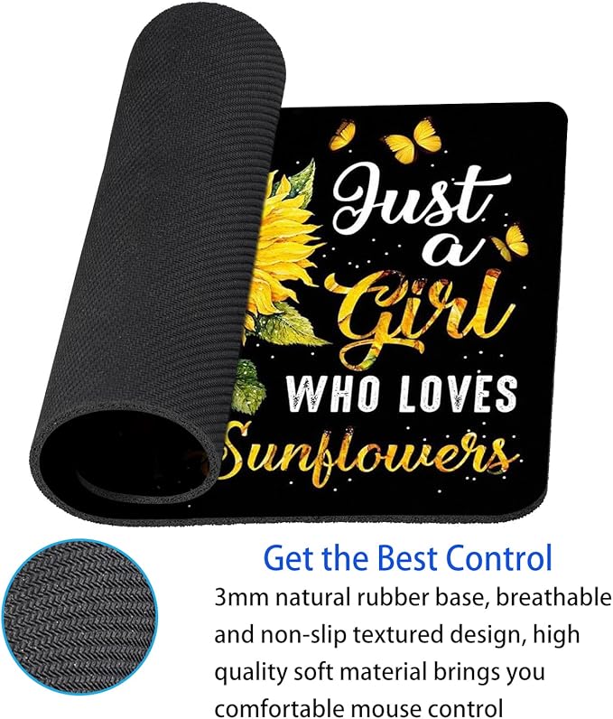 Sunflower Mouse Pad Personalized Design Computer Laptop Mousepad Square Anti-Slip Rubber Office Mouse Pad 9.5x7.9 Inch