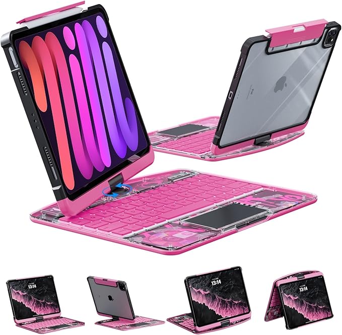 Transparent 360 for iPad Keyboard case with Wireless Keyboard for iPad Air 13 inch(M3/M2, 2025/2024), Trackpad, 7 Color Backlight, 360° Rotating Stand for iPad Pro 12.9" 2018-2022(6/5/4/3 Gen)