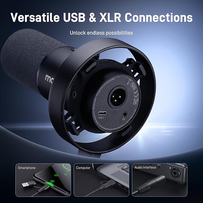 MAONO Dynamic Microphone-XLR USB Podcast Recording Mic: for Vocal Recording, Content Creation, Home Studio, Voiceover, with 192kHz/24bit, Noise Reduction, Mic Gain, Monitoring, Mute (PD300X)