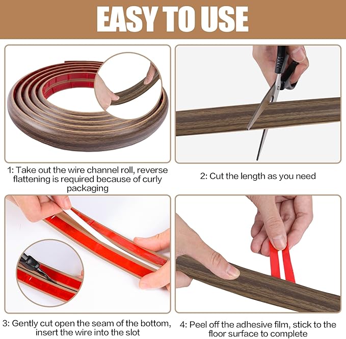 Floor Cord Cover Self Adhesive Cord Hider,3.3FT Cable Management, Extension Strip Protector for Wires, Prevent Cable Trips for Offices, Gyms, Exhibitions Cavity:0.47"(W) x 0.35"(H) Wood Walnut