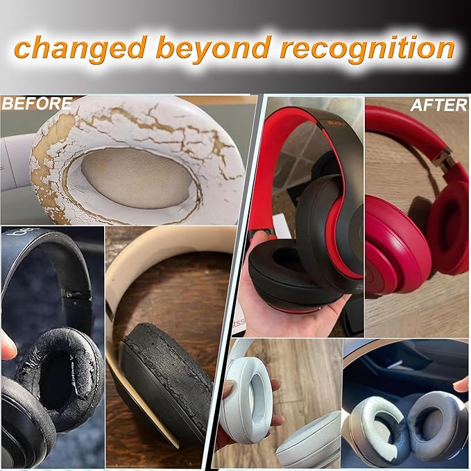 Replacement Ear Pads Cushions for Beats Studio（B0501、B0500），Beats Studio 2 & Studio 3 Wired & Wireless Headphones, Earpads with Soft Protein Leather, Noise Isolation Memory Foam - White