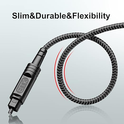 EMK Digital Optical Audio Cable [15 Feet/5M] - Slim Nylon Braided Toslink Fiber Optic Cable for Sound Bar, TV, Home Theater, PS4, Xbox, Blu-Ray Player & More - High-Speed SPDIF (Black1)
