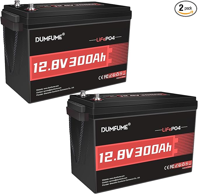 2 Packs 12V 300Ah Lithium LiFePO4 Battery,200A BMS 3840WH Rechargeable Lithium Iron Phosphate Battery 15000+ Deep Cycles for Solar Energy Storage,Backup Power,RV,Camping