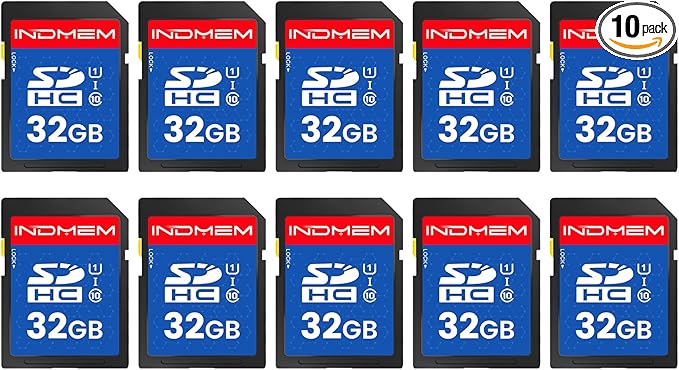 INDMEM SD Card 32GB, 10-Pack UHS-I Class 10 MLC Flash Memory Card, High-Speed Secure Digital Cards for Cameras, DSLR, Action Cams - Reliable Storage