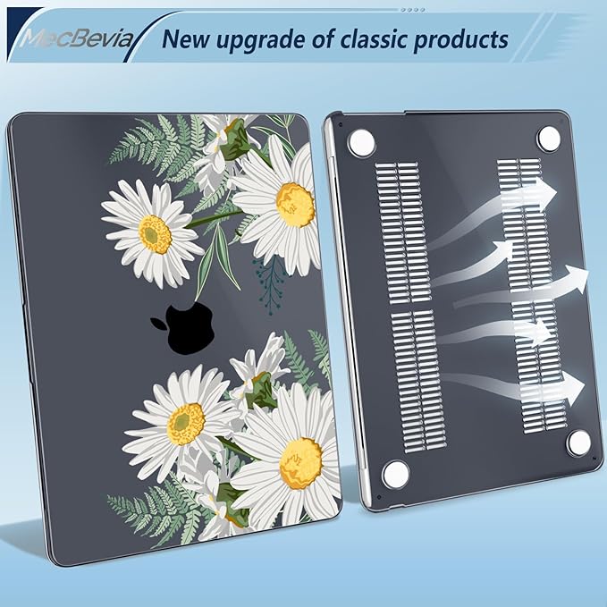 Compatible with MacBook Air 15 inch Case, M4 A3241/M3 A3114/M2 A2941 (Released 2025 to 2023), Hard Shell, Keyboard Cover, Screen Protector, Webcam Cover & Type-C Adapter, Daisies