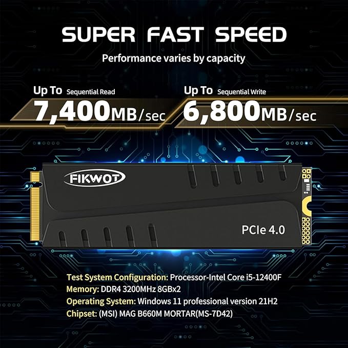 FN970 4TB M.2 2280 PCIe Gen4 x4 NVMe 1.4 Internal Solid State Drive with Heatsink - Speeds up to 7,400MB/s, Configure DRAM Cache, Compatible PS5 Internal SSD