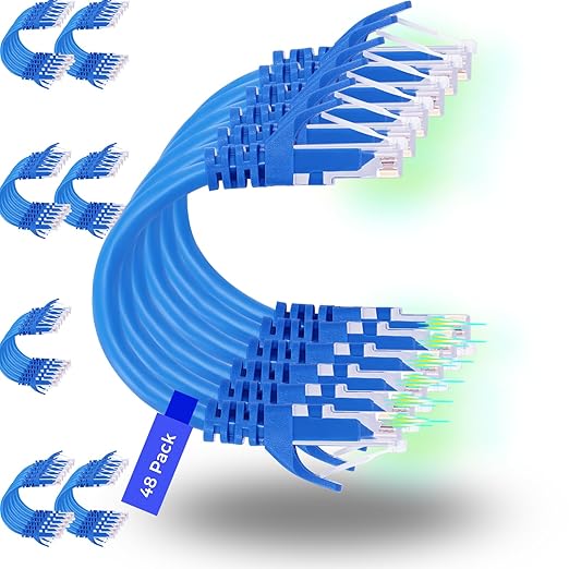 Rapink Patch Cables Cat6 1ft (48 Pack), Ethernet Patch Cable 10G, Cat 6 Patch Cable for Patch Panel to Switch, Flexiable Cat 6 Ethernet Cable with Gold Plated Blue