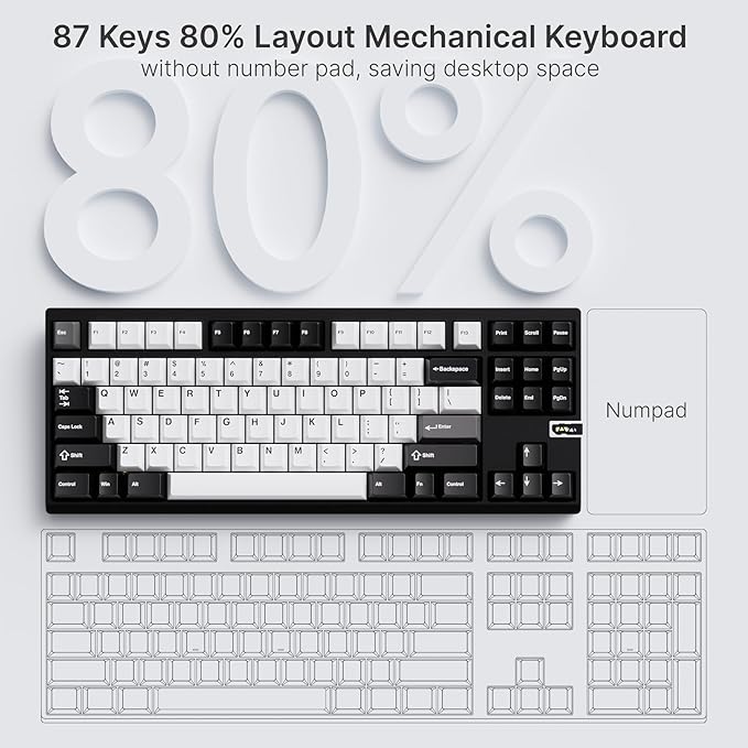 Chilkey ND TKL Aluminum Mechanical Keyboard, 87 Keys Tenkeyless Wireless Gaming Keyboard, Tri-Mode BT5.3/2.4GHz/USB-C PBT Keycaps Hot Swappable Custom Key Board for Windows Laptop Office PC