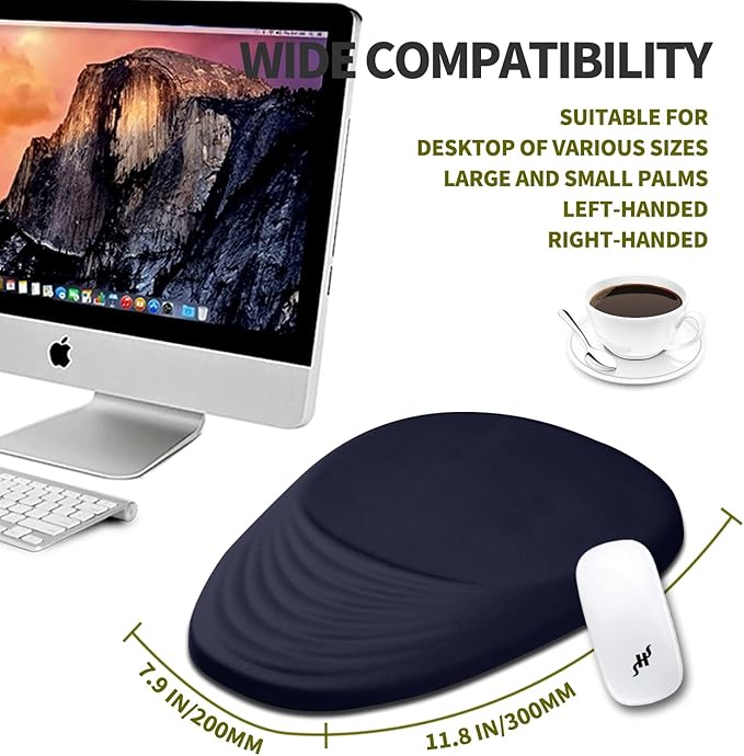 Hokafenle Ergonomic Mouse Pad Wrist Support, Terraced Slope Carpal Tunnel Wrist Pad for Mouse with Unibody Memory Foam, Wrist Rest Pain Relief Mousepad (Dark Blue, 11.8x7.9 in)
