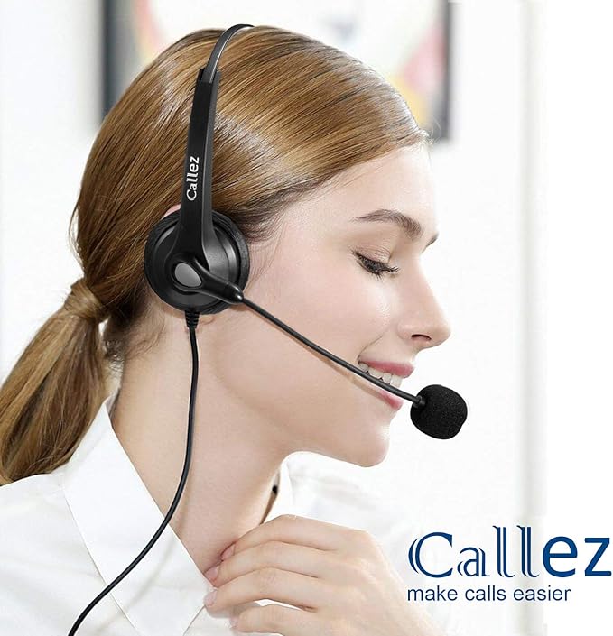 USB Headset with Microphone Noise Cancelling & Audio Controls, Stereo Computer Headphones for Business Skype UC Lync Softphone Call Center Office, Clearer Voice, Super Light, Ultra Comfort