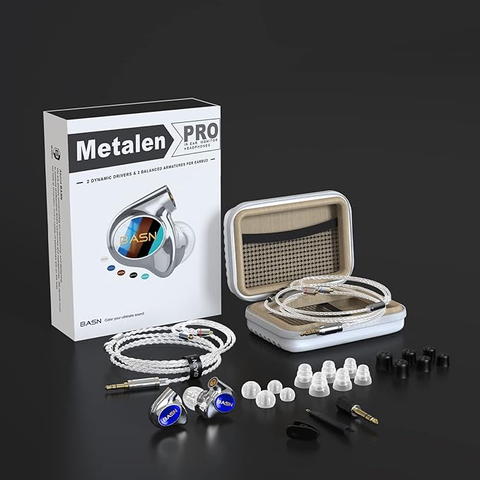 BASN Metalen PRO 4 Drivers in-Ear Monitors Headphones for Musicians, Noise Isolating Enhanced Bass Sound Earphones with CNC Metal Craft Shell, Wired Upgraded Detachable MMCX Cables(Sapphire)