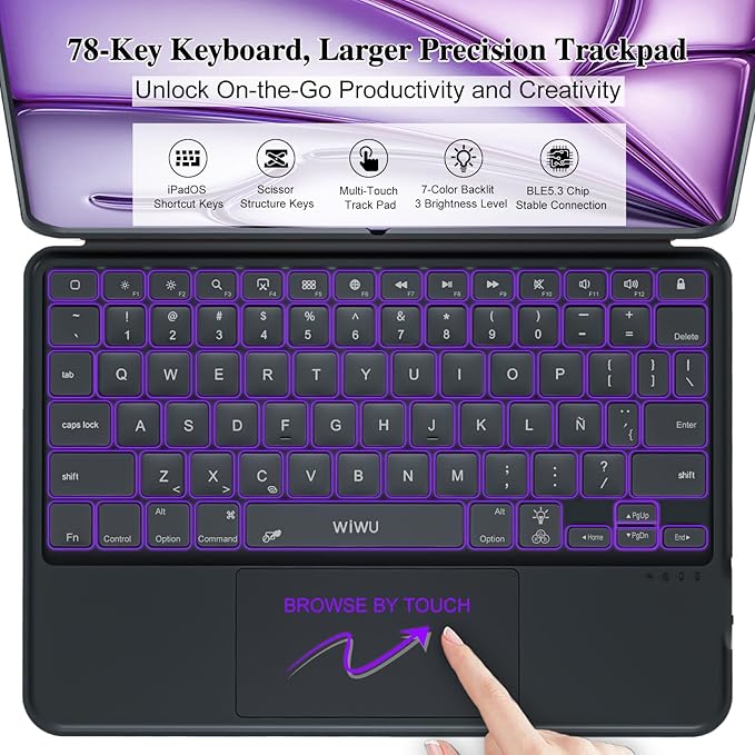 iPad Keyboard Case for iPad Air 13 inch (M3 M2 2025 2024),Pro 12.9 inch 6/5/4/3rd Gen,Flex Magnetic Detachable Bluetooth Keyboard with Trackpad,Springy Backlit Keys,Slim iPad Case with Stand (Black)