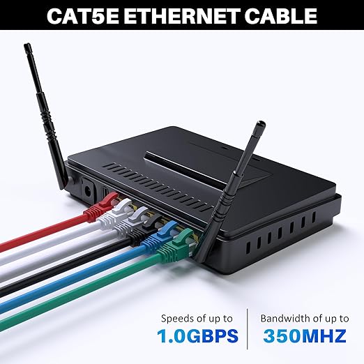 Cat5e Ethernet Cable 300 FT, Long Cat 5e Internet Cable, Black Snagless Patch Cord, Flexible, Network, LAN, PoE, Standard RJ45 Connector for PC, Server, Router, Modem, TV, PS5 - with 15 Cable Ties