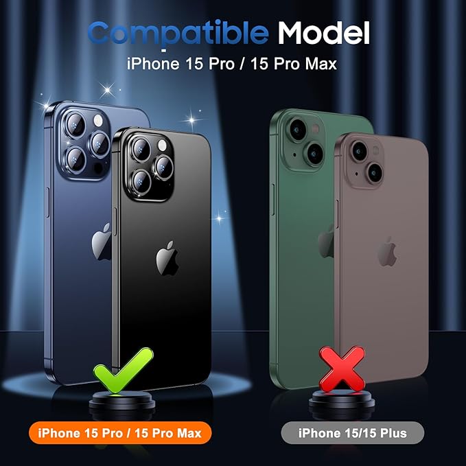 UniqueMe for 3 Pack iPhone 15 Pro/iPhone 15 Pro Max Camera Lens Protector, [Drop Protection] [Case Friendly] Camera Cover Screen [Update New Version] - Intergrated Glitter Colorful