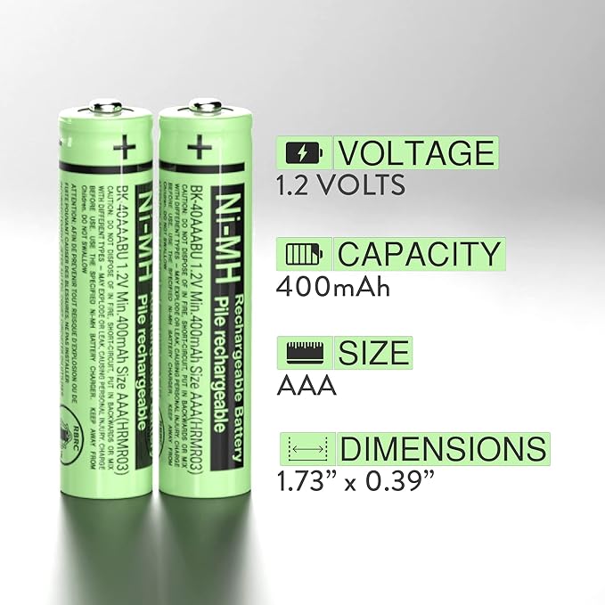 RocketBus 2 BK-40AAABU Replacement 1.2V 400mAh Battery Packs for Panasonic Cordless Phone Handset