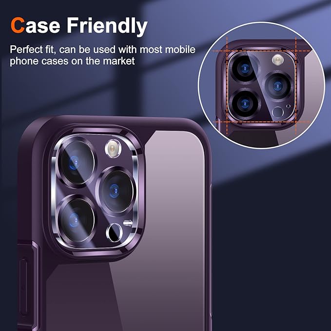UniqueMe [3 Pack Compatible for iPhone 14 Pro Max/iPhone 14 Pro Camera Lens Protector,[Case Friendly][Scratch-Resistant] - Purple