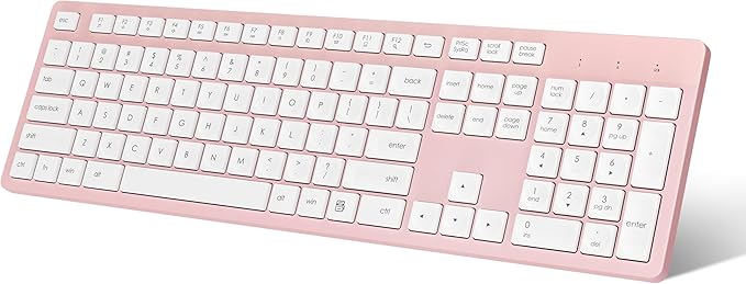LeadsaiL Pink Wireless Keyboard, 2.4GHz Full-Sized Ergonomic Computer Keyboard, Cordless Noiseless Keyboard,12 FN Shortcuts for Windows MacOS Laptop Computer