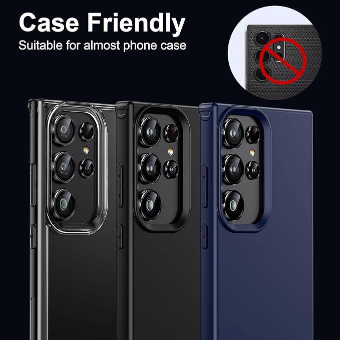WSKEN for Samsung Galaxy S24 Ultra Camera Lens Protector, Ultra Thin Scratch Resistant 9H Tempered Glass with Aluminum Metal Circle Camera Screen Protector Cover Accessories, Black