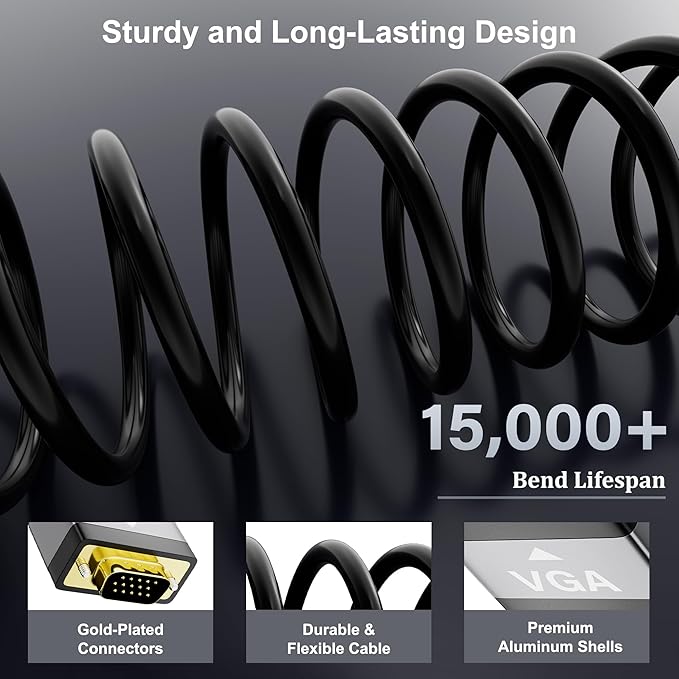 HDMI to VGA Cable 4 FT, Uni-Directional HDMI (Source) to VGA (Display) Cable, Black Male to Male Cord, Gold-Plated Connectors, Aluminum Shells, for PC, Desktop, Laptop, Monitor, Projector, HDTV, Xbox