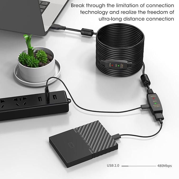 LDKCOK 60FT Active USB Extension Cable 2.0 Male to Female with A Extension chipset Signal Booster - Active Extension/Repeate