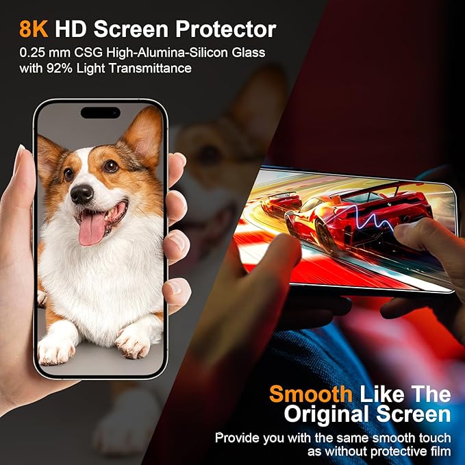 iPhone 15 Pro Screen Protector,Durable and Drop-Proof with 9H Hardness,Bubble-and-Dust-Free 15 Pro HD High-Aluminum Tempered Glass,Easy Installation Exclusively,2 Pack