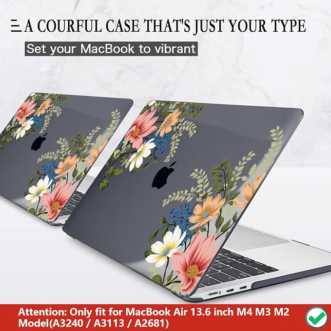 CISSOOK Compatible with MacBook Air 13.6 Inch Case 2025 2024 2023 2022, Plastic Hard Shell Case with Keyboard Cover for MacBook Air 13.6 M2 M3 M4 Chip A2681 A3113 A3240 Model, Retro Flower
