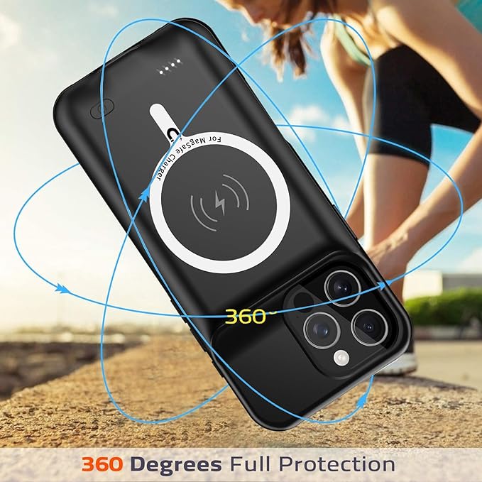 Battery Case iPhone 16 Pro, Upgraded 10000mAh Rechargeable Portable Extended Battery Pack Supported Qi Wireless Charging Case Compatible with iPhone 16 Pro (6.3 inch) Charger Power Bank (Black)