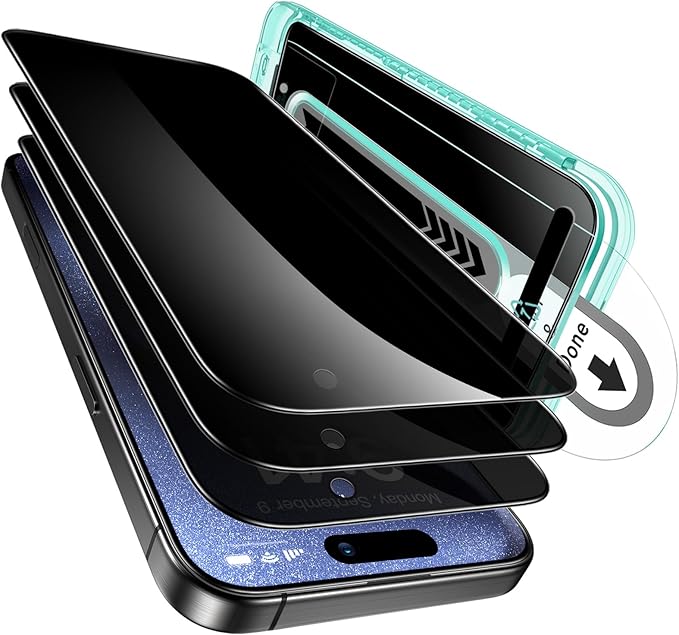 ESR 3 Pack for iPhone 15 Pro Max Privacy Screen Protector, Anti-spy Tempered-Glass Privacy Screen Protector with Flawless Fit Tray, Micro-curved Edges, Case Friendly