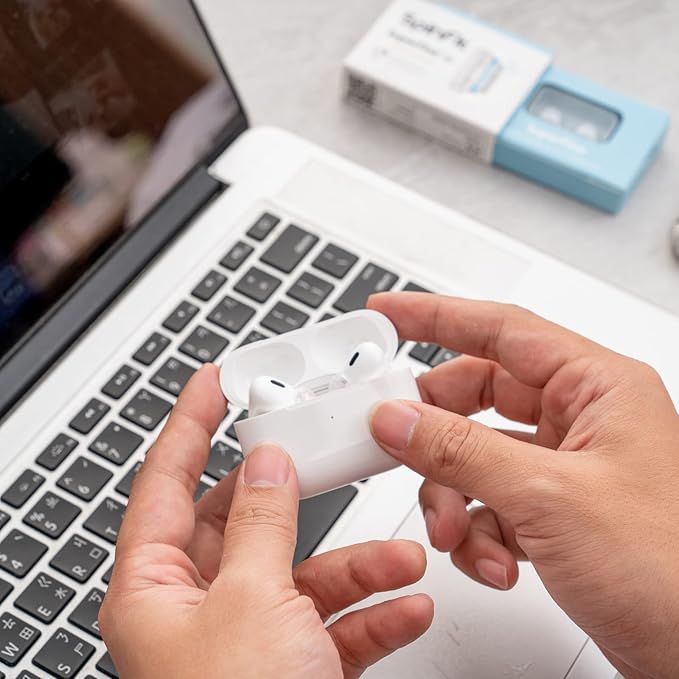 SpinFit Superfine for AirPods Pro Gen 1 & 2 - SS - Medical Grade Silicone Patented Replacement Ear Tips and Adapters for Supreme Comfort (one Pair)(Ear Tips Installed)
