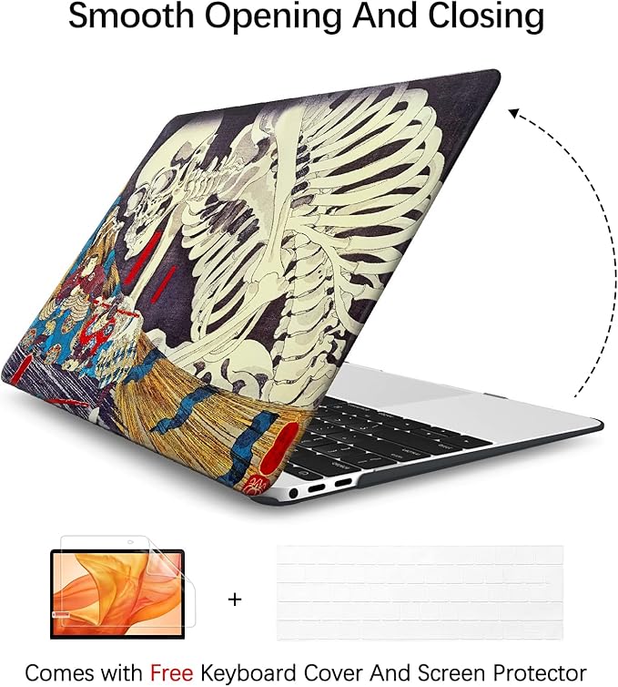 Berkin Arts Compatible with MacBook Air 13 inch Cover, 2022-2018 Release A1932 with Touch ID with Keyboard Cover & Screen Protector Feudal Japan Art (The Skeleton Specter by Kuniyoshi)