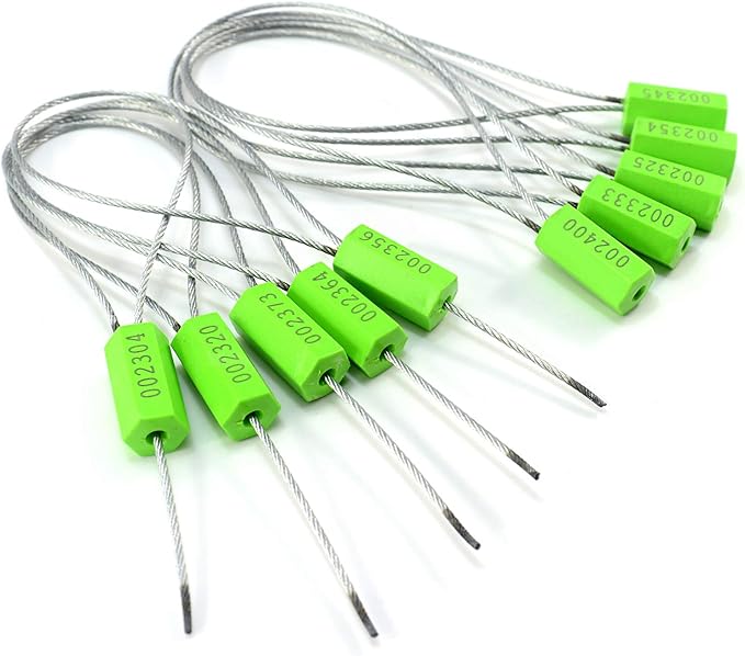 Pull-Tite Steel Security Cable Wire Seals - Numbered Anti-Tamper for Freight Containers, Truck Trailers - Metal Tags-Ties (Green, Pack of 50pcs)