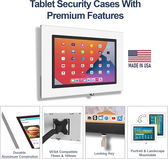 TABcare Locking Security Metal Case for Apple iPad Air 1/2 9.7" for Kiosk, POS, Store, Show Display (White, iPad Air 1/2 9.7)